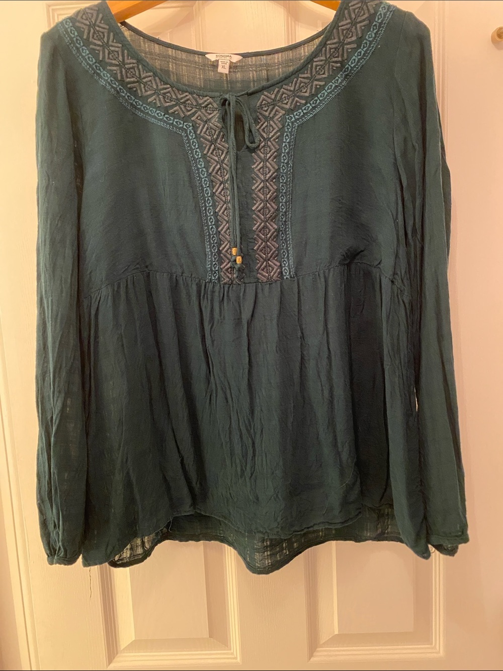 Boho Embroidered Peasant Top -XL